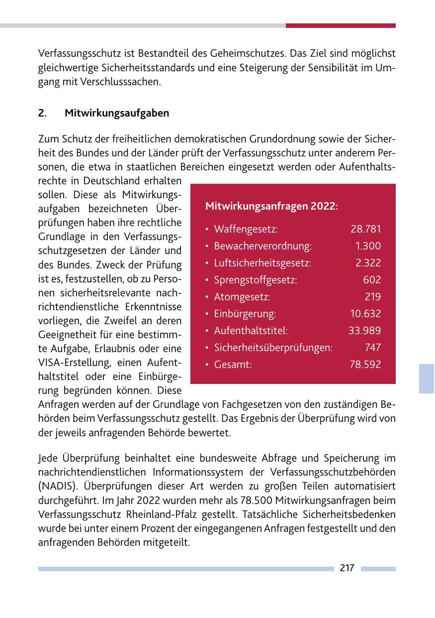 Seite 219 des Verfassungsschutzbericht 2022 Rheinland-Pfalz