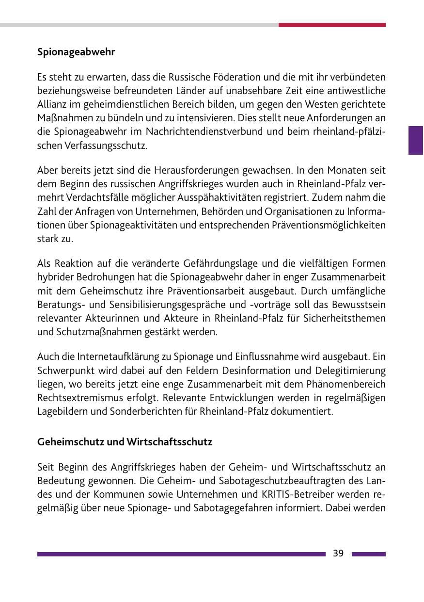 Seite 41 des Verfassungsschutzbericht 2022 Rheinland-Pfalz