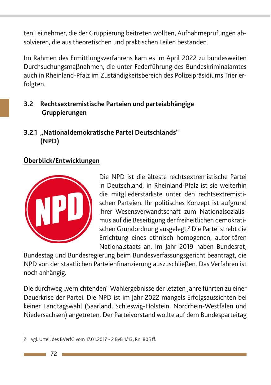 Seite 74 des Verfassungsschutzbericht 2022 Rheinland-Pfalz
