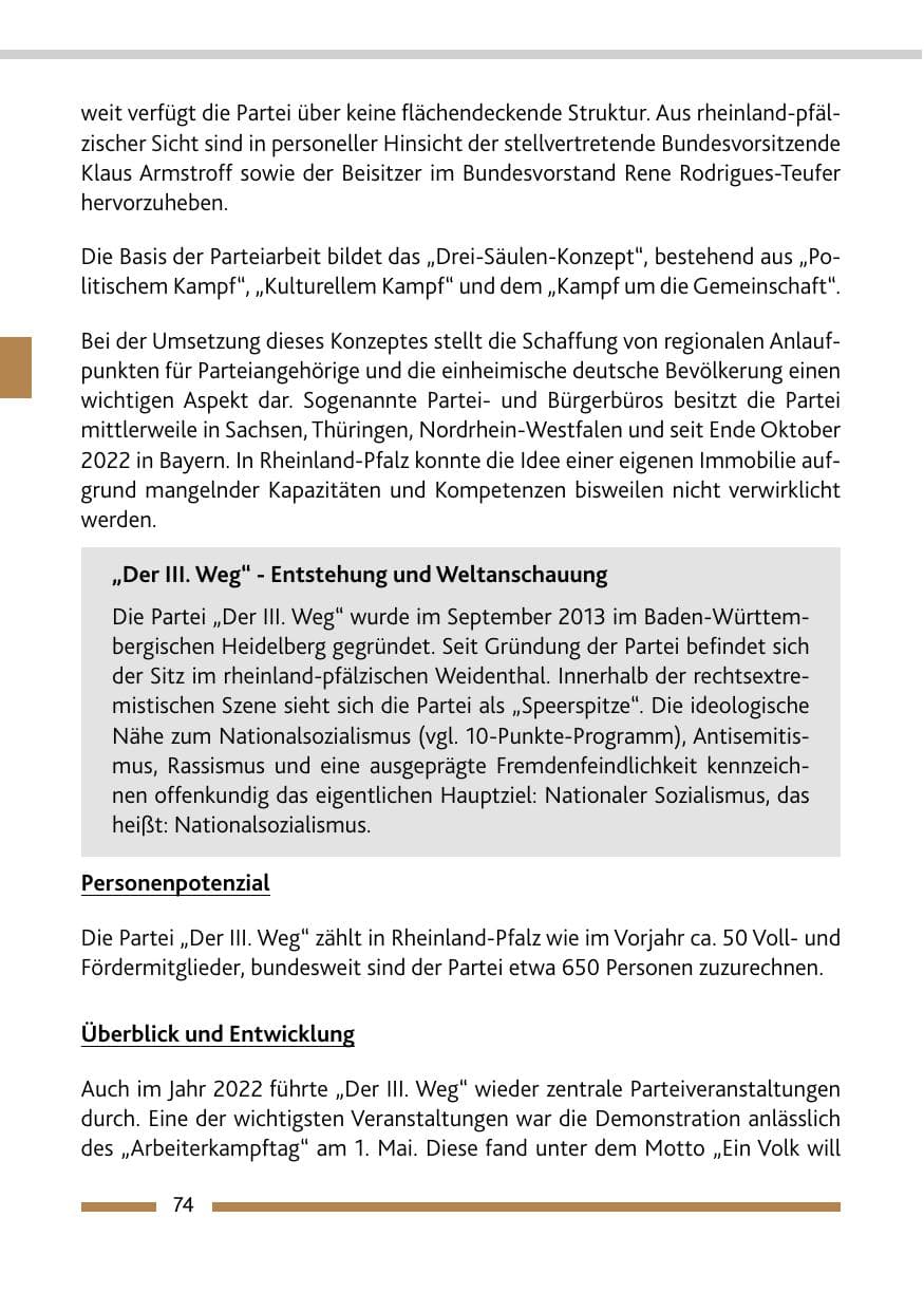 Seite 76 des Verfassungsschutzbericht 2022 Rheinland-Pfalz