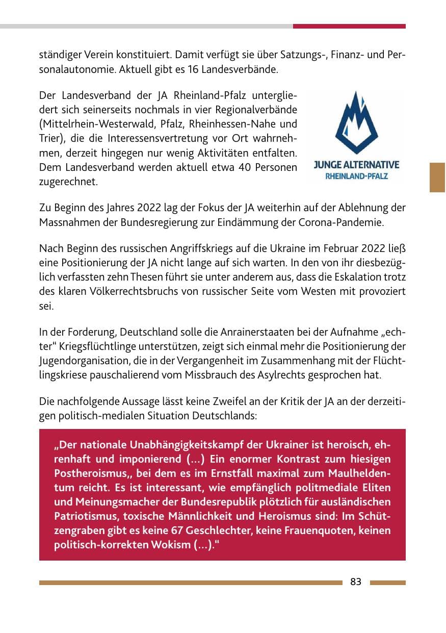 Seite 85 des Verfassungsschutzbericht 2022 Rheinland-Pfalz