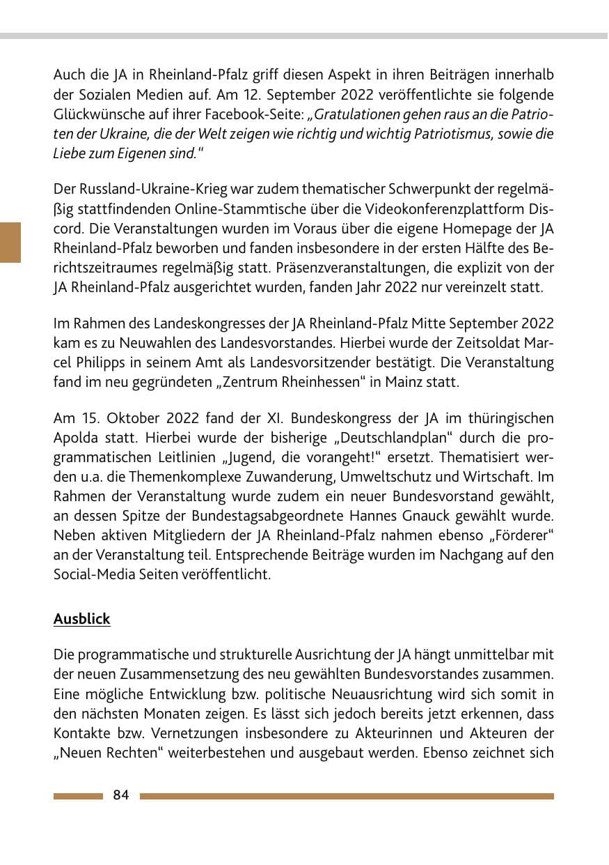 Seite 86 des Verfassungsschutzbericht 2022 Rheinland-Pfalz