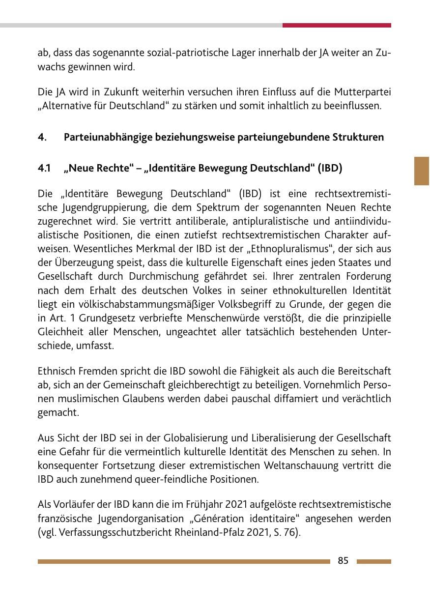 Seite 87 des Verfassungsschutzbericht 2022 Rheinland-Pfalz