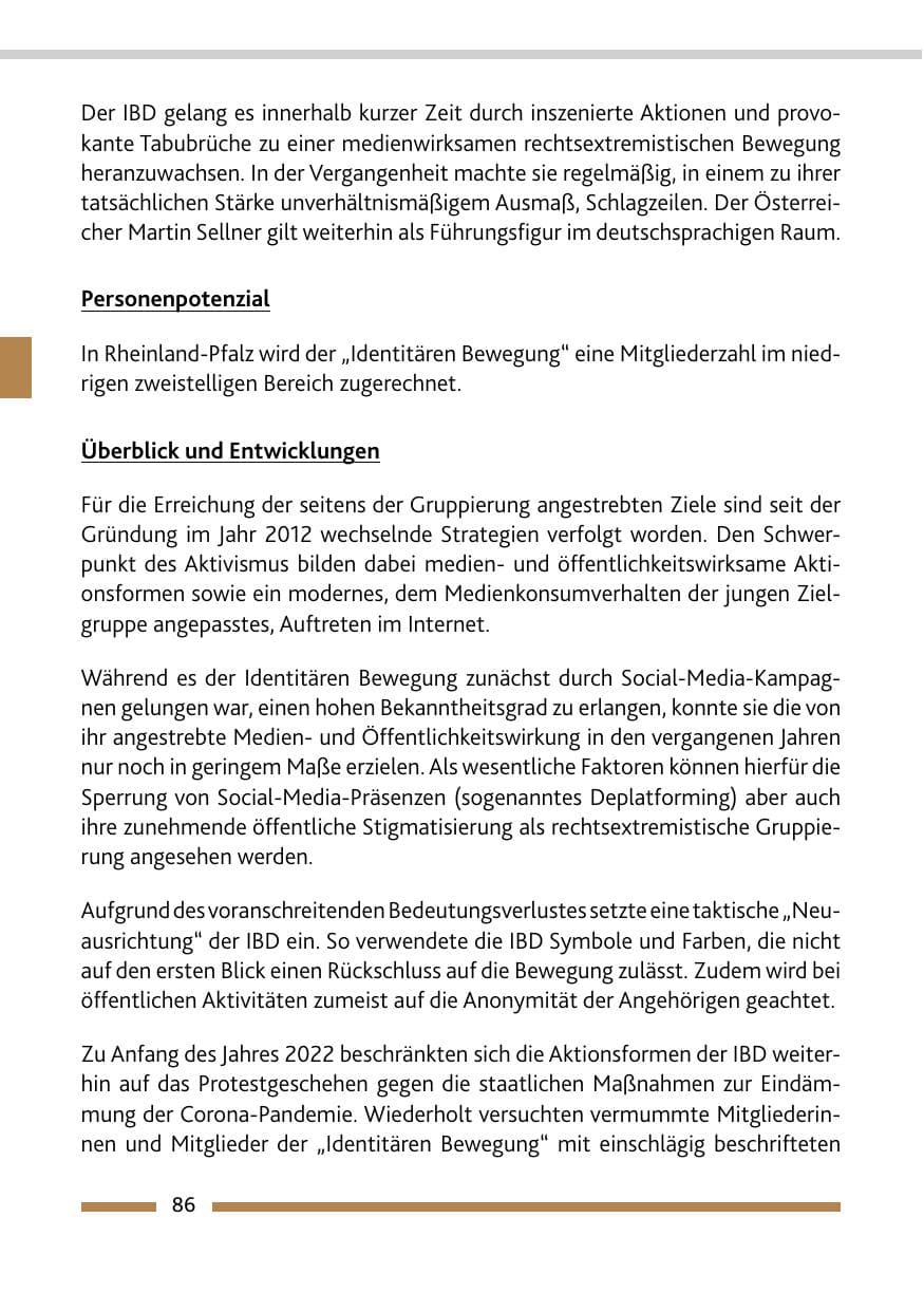 Seite 88 des Verfassungsschutzbericht 2022 Rheinland-Pfalz
