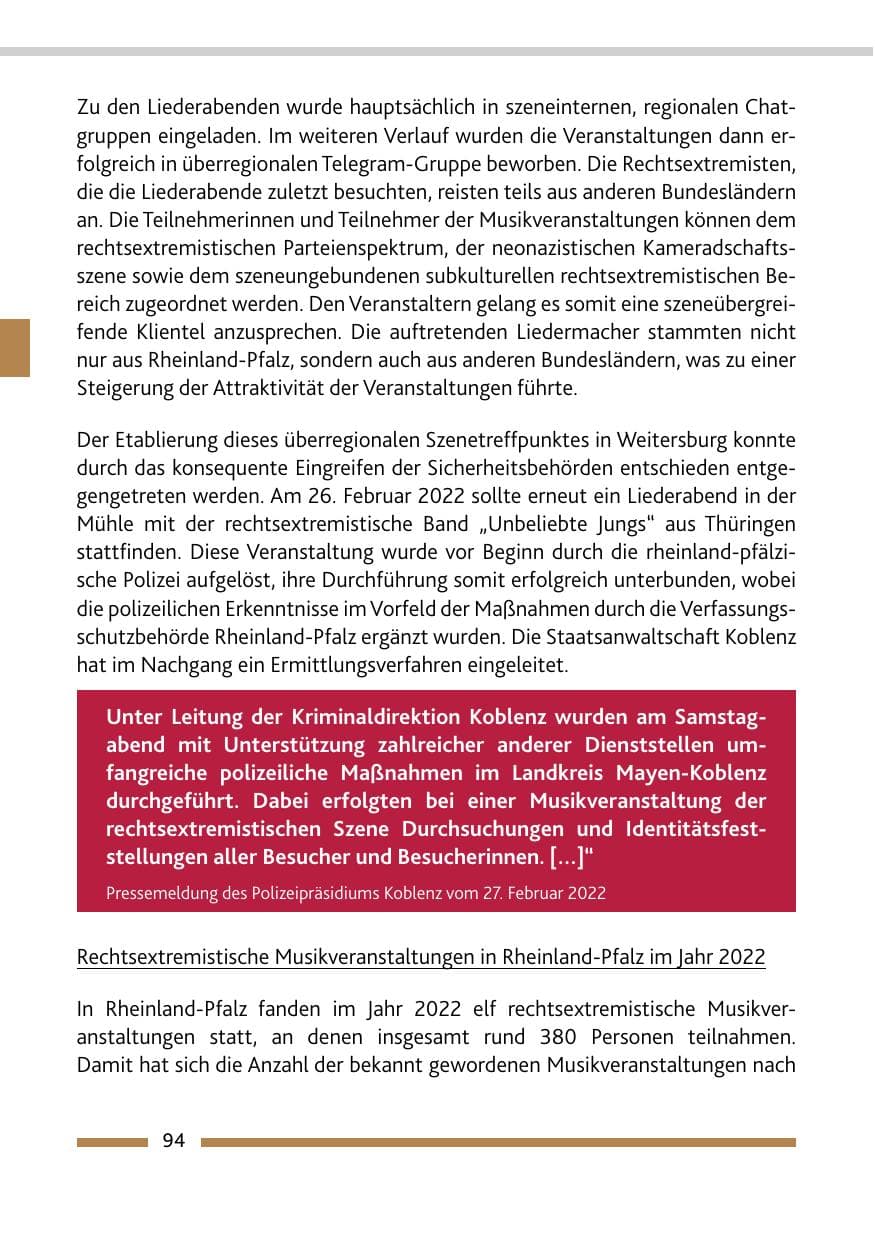 Seite 96 des Verfassungsschutzbericht 2022 Rheinland-Pfalz