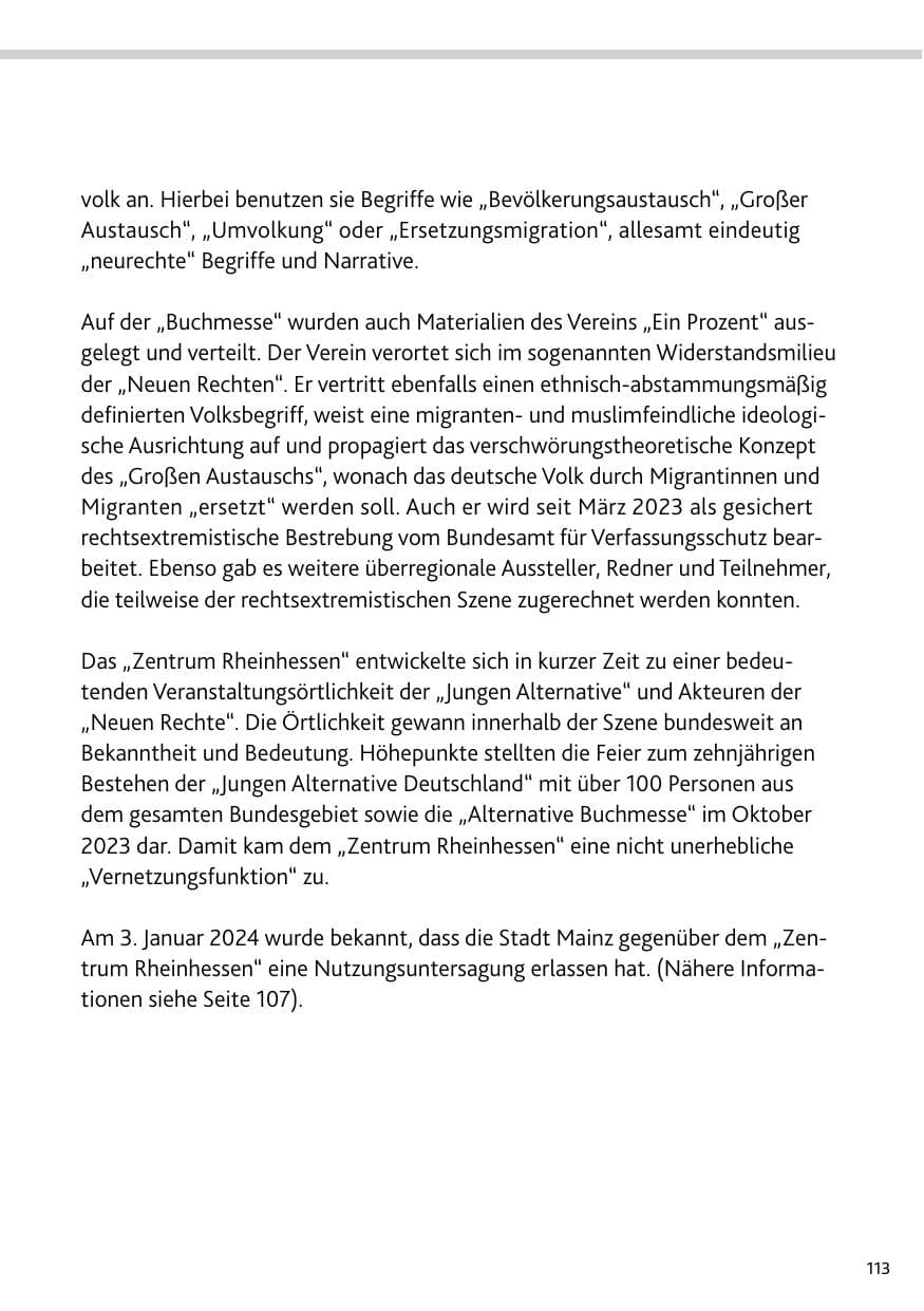 Seite 113 des Verfassungsschutzbericht 2023 Rheinland-Pfalz