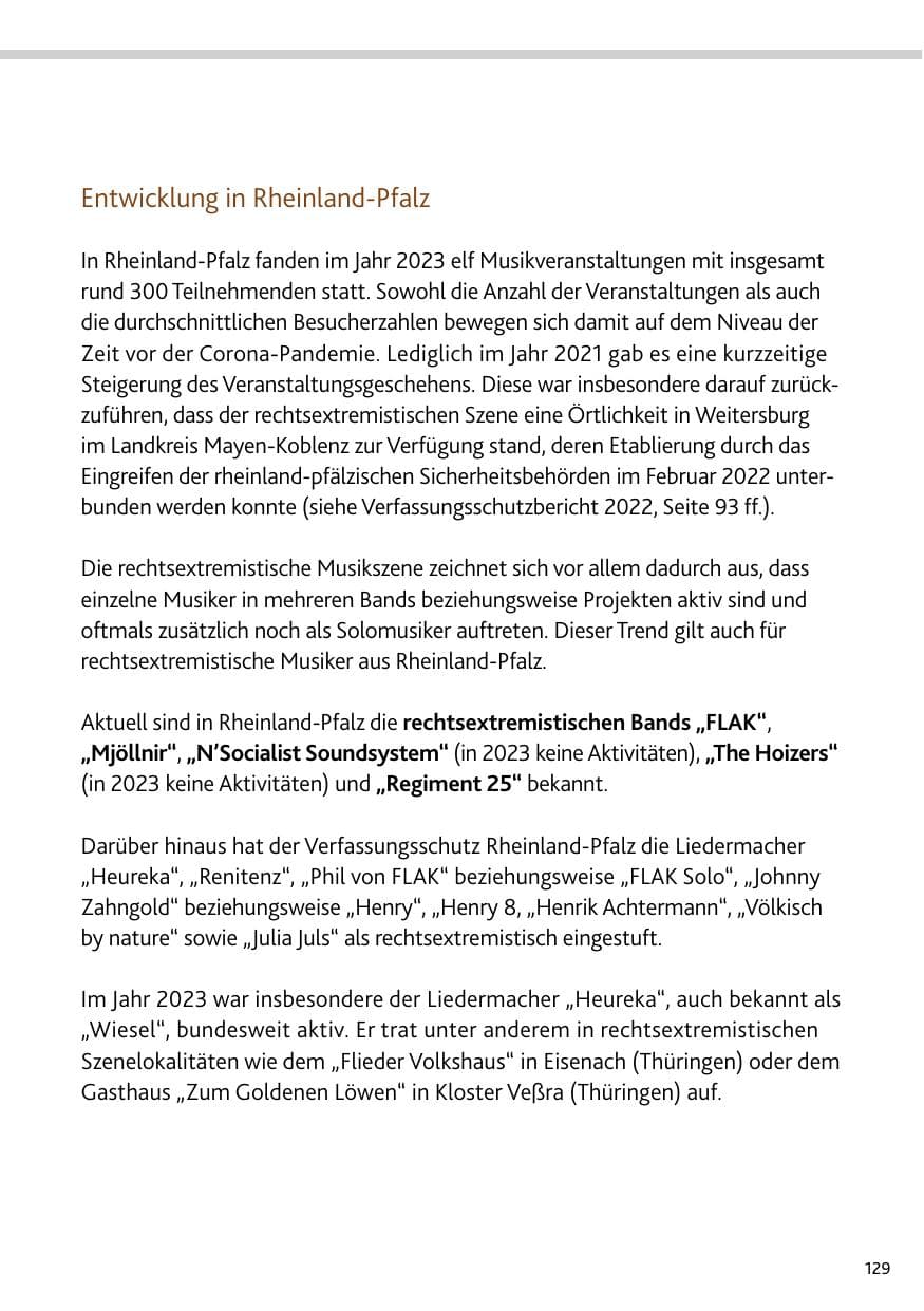Seite 129 des Verfassungsschutzbericht 2023 Rheinland-Pfalz