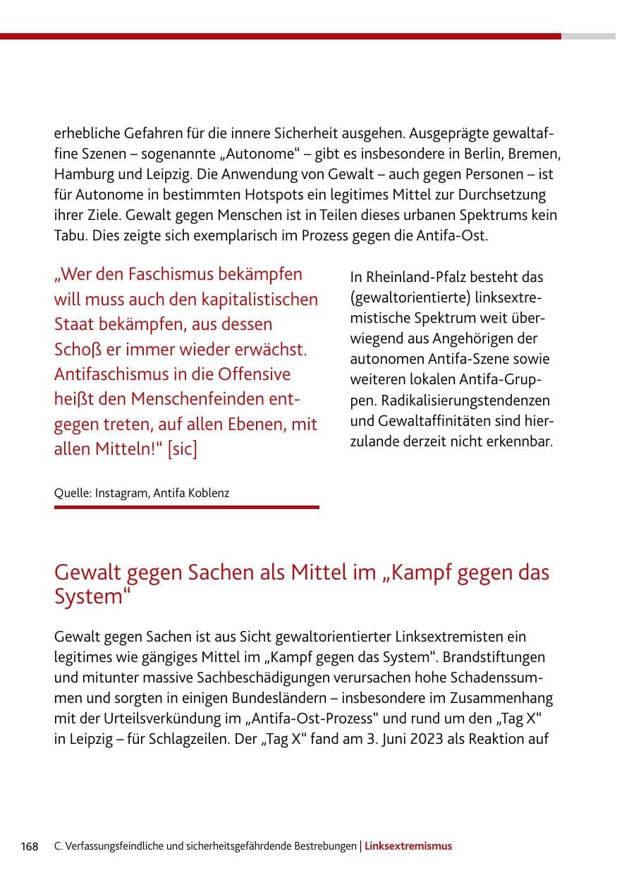 Seite 168 des Verfassungsschutzbericht 2023 Rheinland-Pfalz