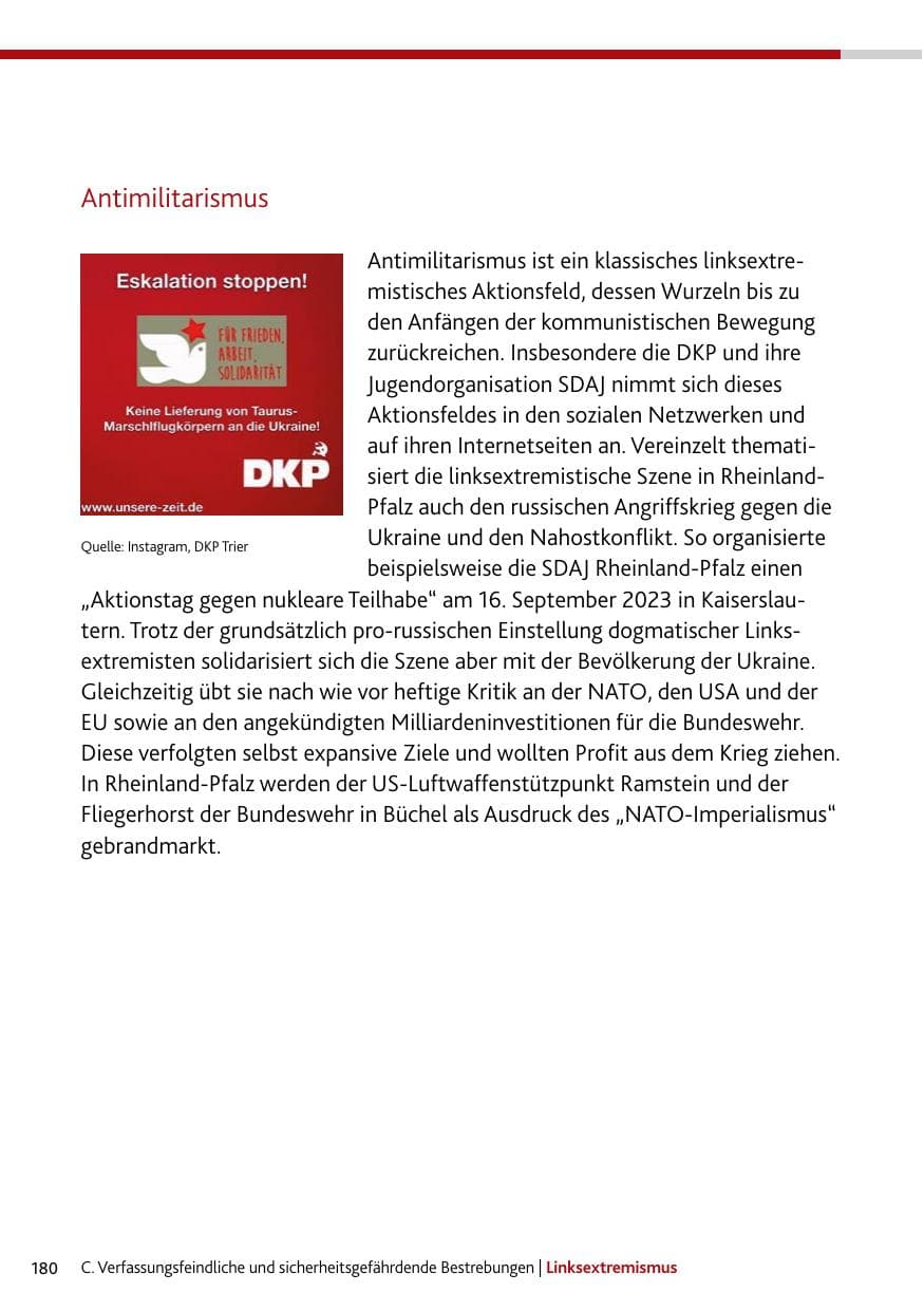 Seite 180 des Verfassungsschutzbericht 2023 Rheinland-Pfalz