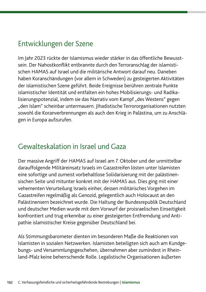 Seite 192 des Verfassungsschutzbericht 2023 Rheinland-Pfalz