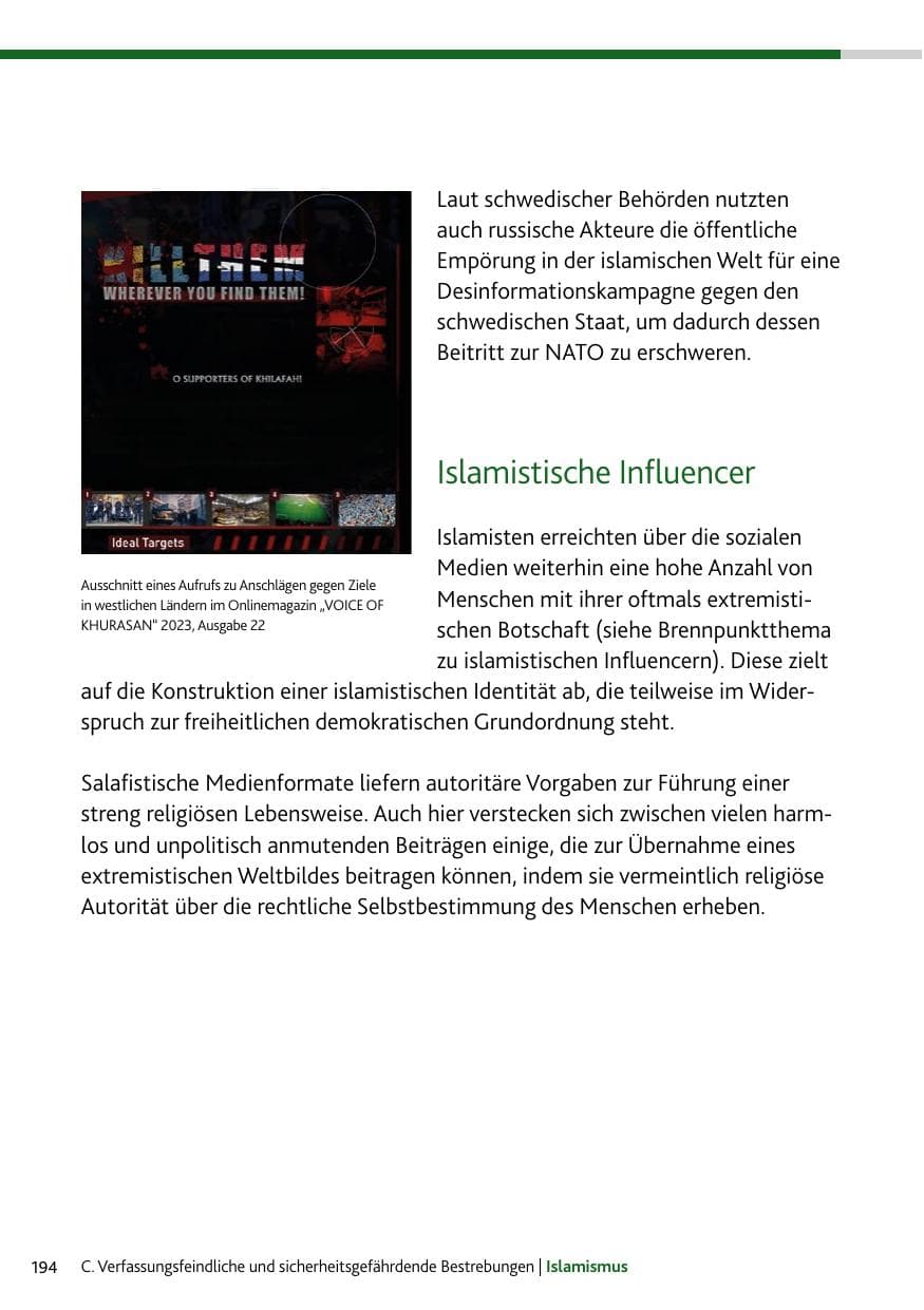 Seite 194 des Verfassungsschutzbericht 2023 Rheinland-Pfalz