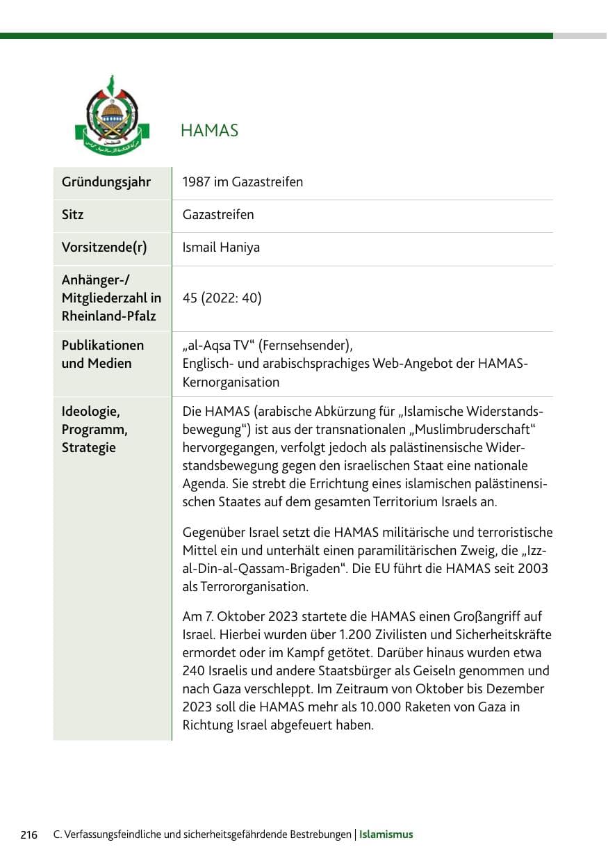 Seite 216 des Verfassungsschutzbericht 2023 Rheinland-Pfalz