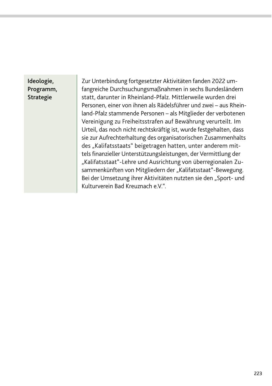 Seite 223 des Verfassungsschutzbericht 2023 Rheinland-Pfalz
