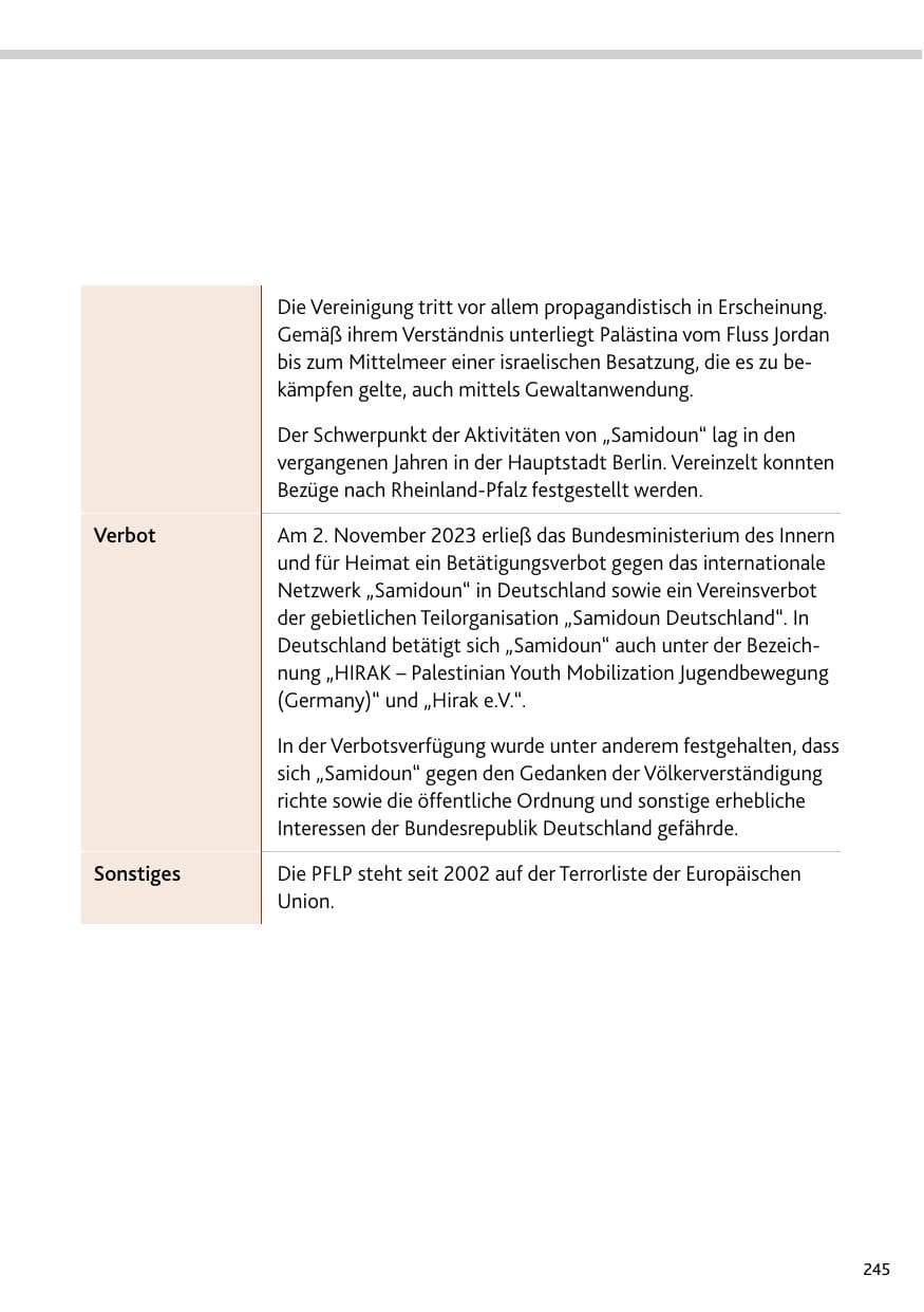 Seite 245 des Verfassungsschutzbericht 2023 Rheinland-Pfalz