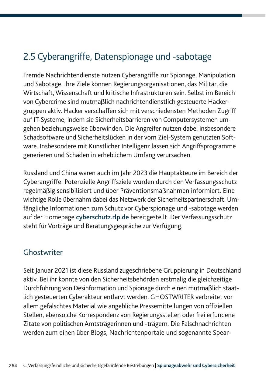 Seite 264 des Verfassungsschutzbericht 2023 Rheinland-Pfalz