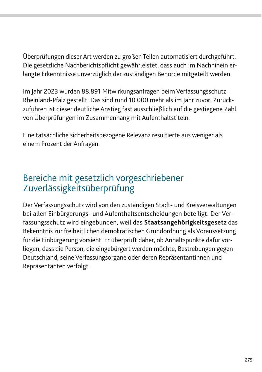 Seite 275 des Verfassungsschutzbericht 2023 Rheinland-Pfalz