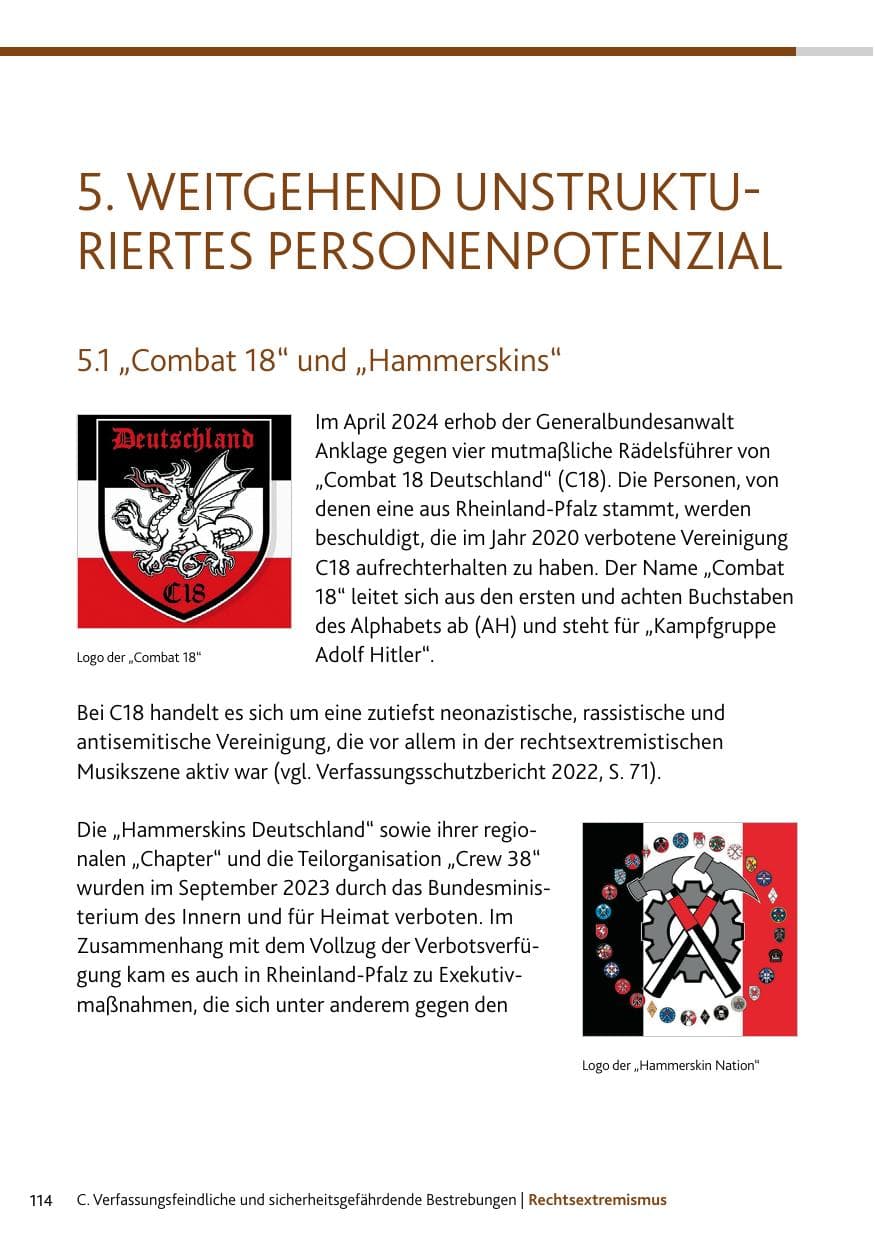 Seite 114 des Verfassungsschutzbericht 2024 Rheinland-Pfalz