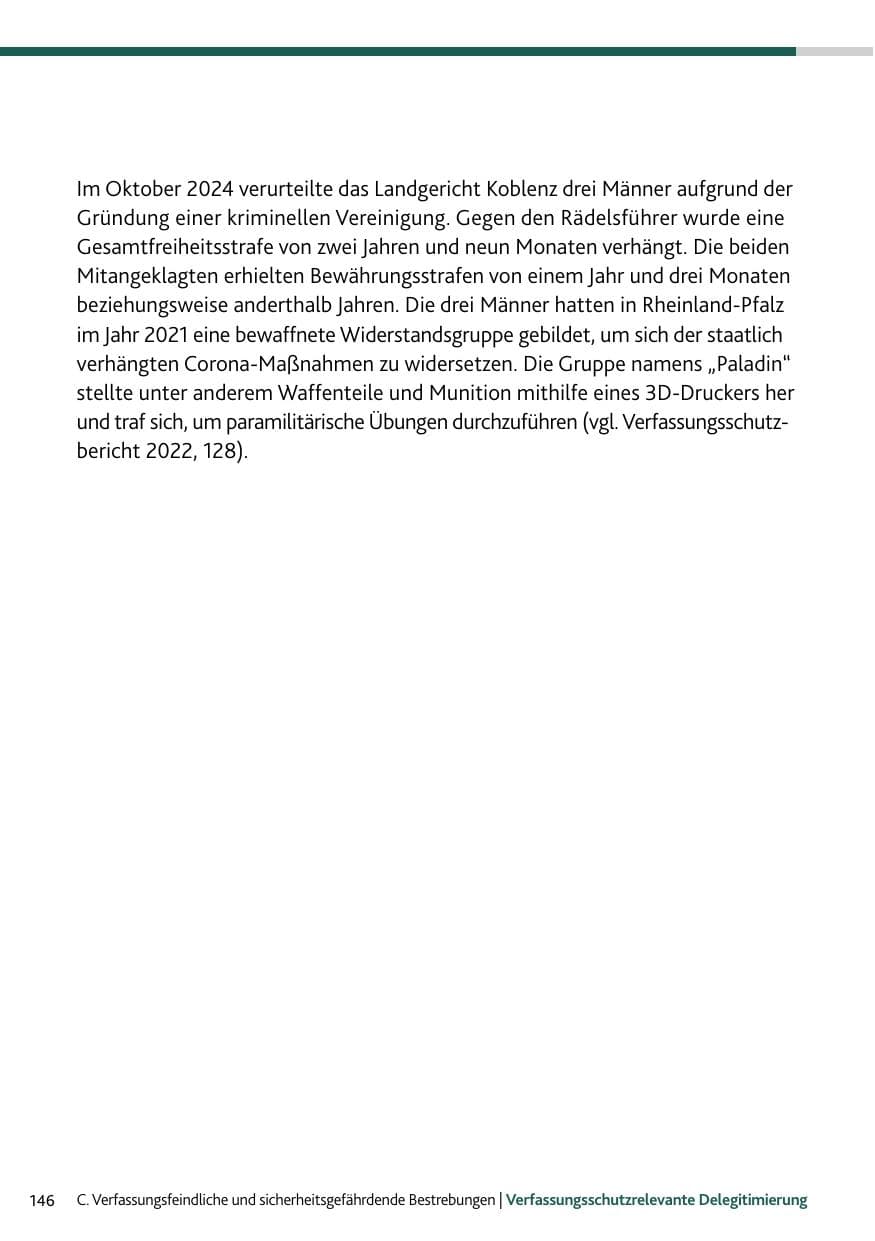Seite 146 des Verfassungsschutzbericht 2024 Rheinland-Pfalz