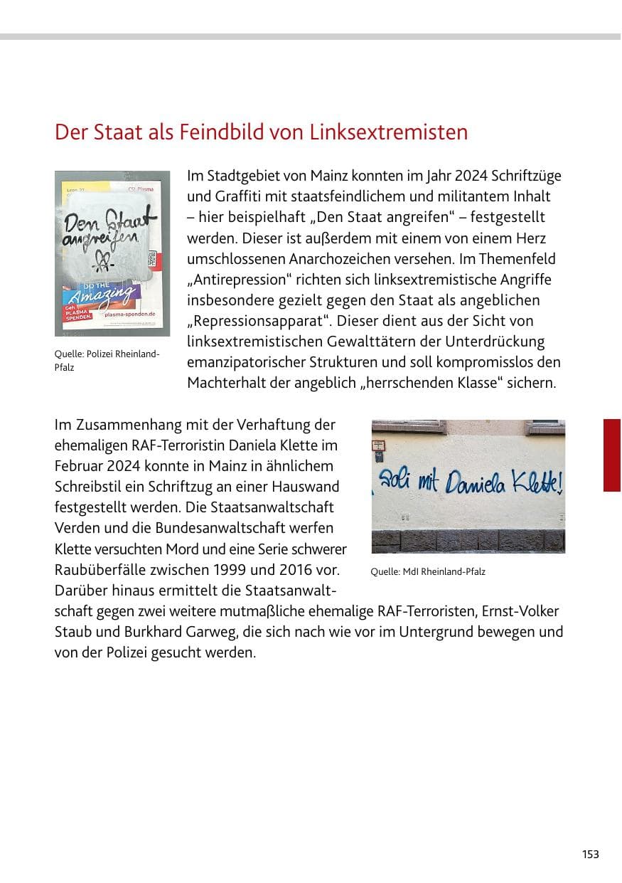 Seite 153 des Verfassungsschutzbericht 2024 Rheinland-Pfalz