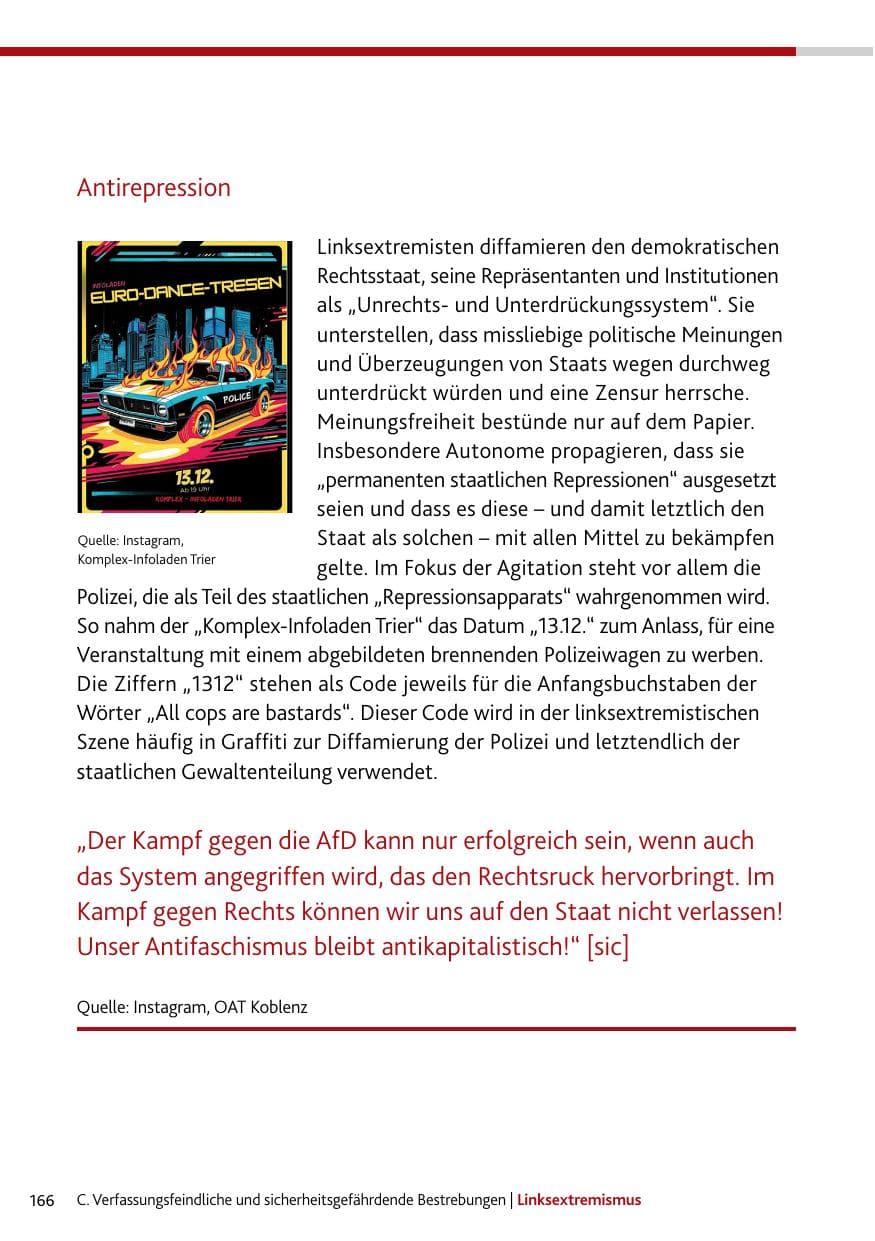 Seite 166 des Verfassungsschutzbericht 2024 Rheinland-Pfalz