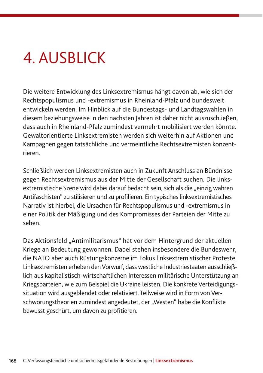 Seite 168 des Verfassungsschutzbericht 2024 Rheinland-Pfalz