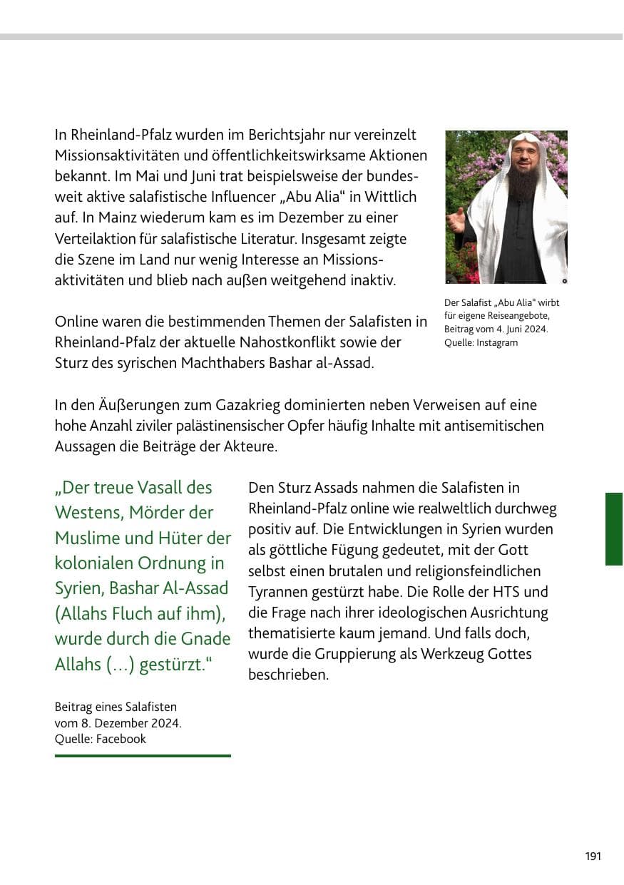 Seite 191 des Verfassungsschutzbericht 2024 Rheinland-Pfalz