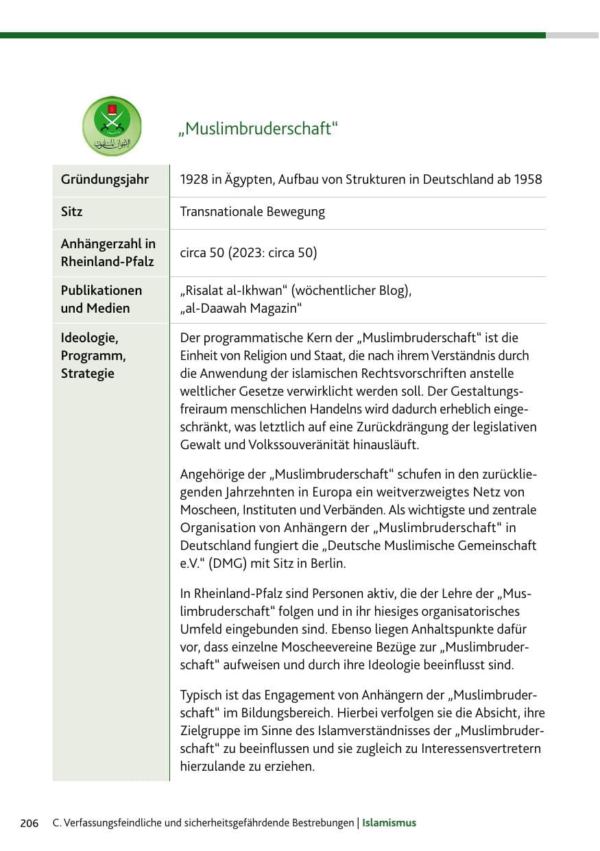 Seite 206 des Verfassungsschutzbericht 2024 Rheinland-Pfalz