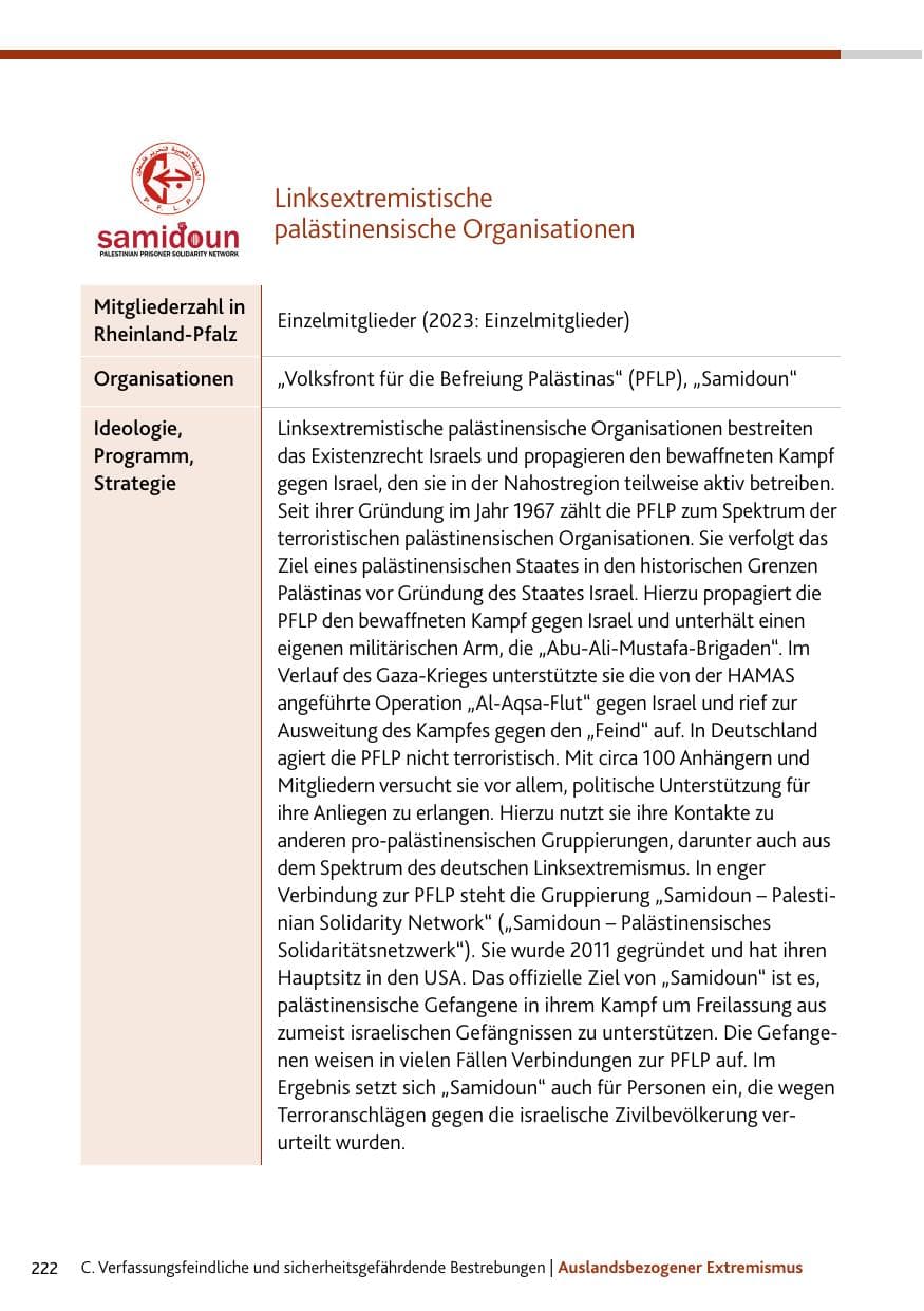 Seite 222 des Verfassungsschutzbericht 2024 Rheinland-Pfalz