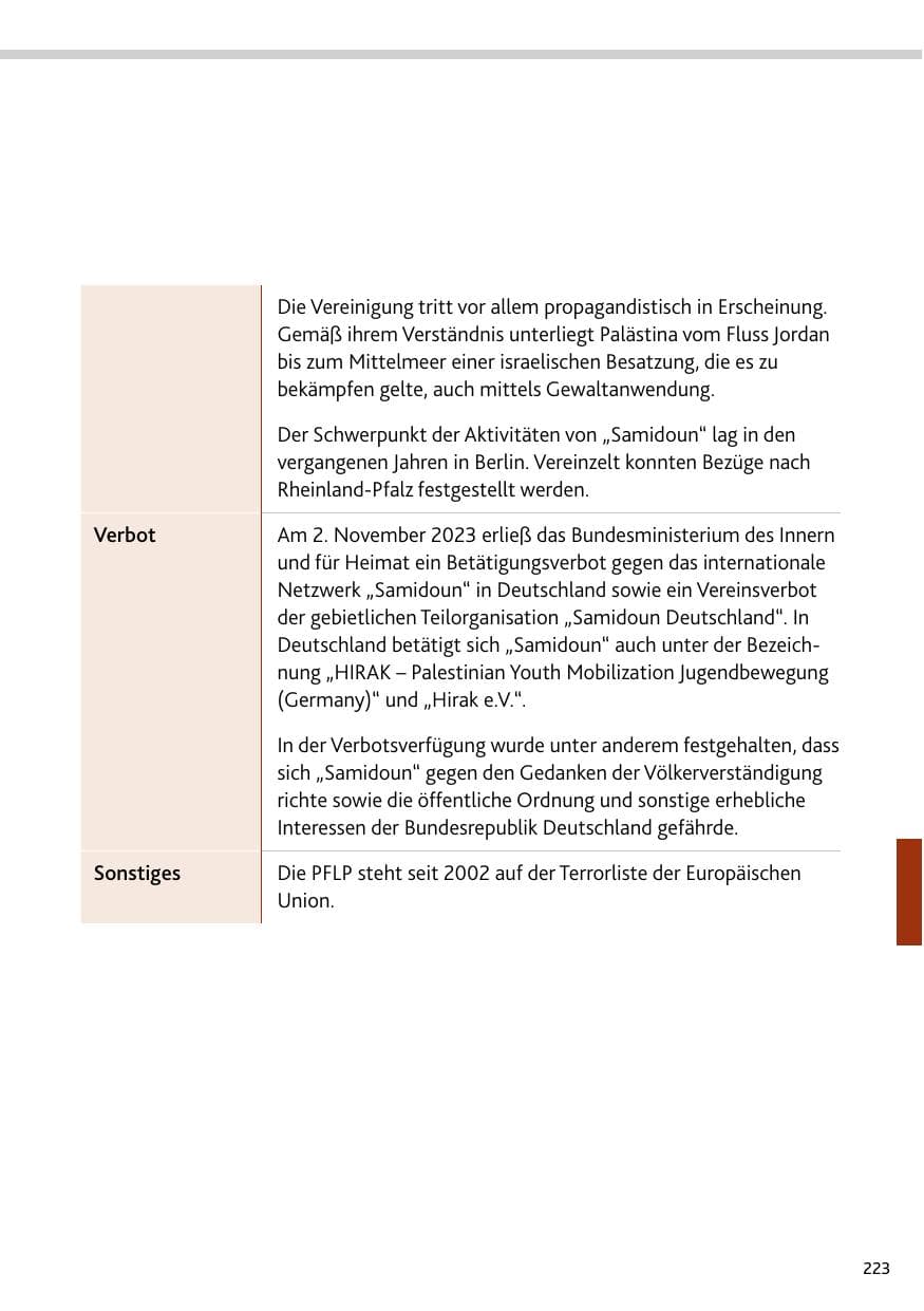 Seite 223 des Verfassungsschutzbericht 2024 Rheinland-Pfalz