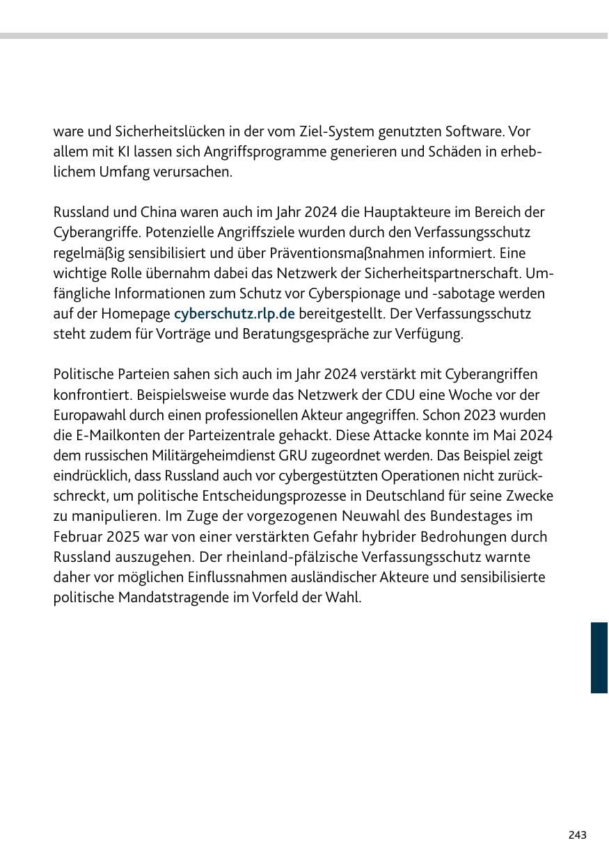 Seite 243 des Verfassungsschutzbericht 2024 Rheinland-Pfalz