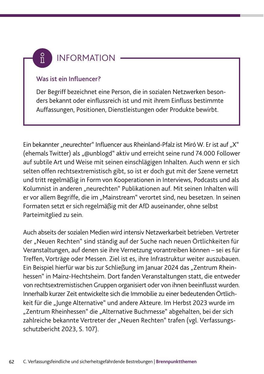 Seite 62 des Verfassungsschutzbericht 2024 Rheinland-Pfalz