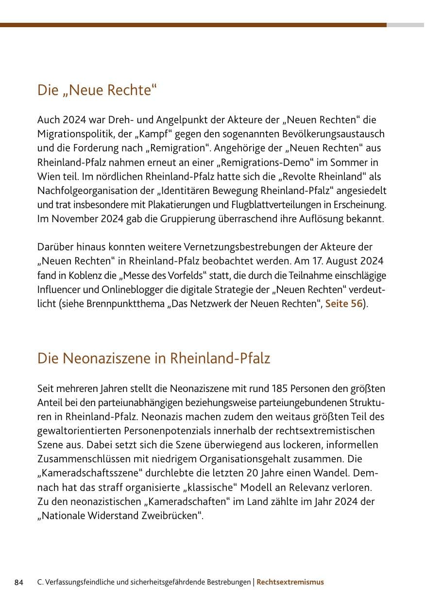 Seite 84 des Verfassungsschutzbericht 2024 Rheinland-Pfalz