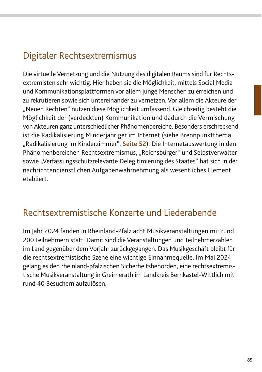 Seite 85 des Verfassungsschutzbericht 2024 Rheinland-Pfalz
