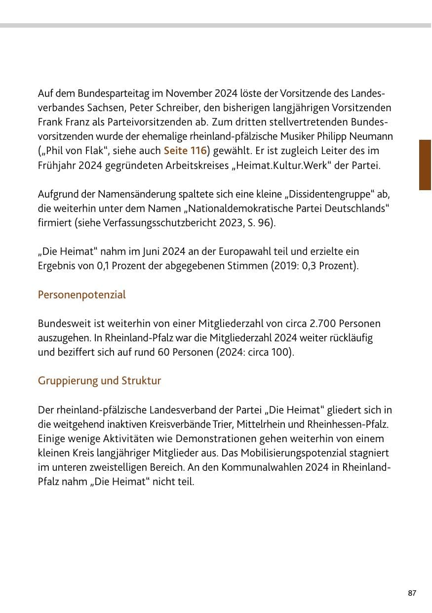Seite 87 des Verfassungsschutzbericht 2024 Rheinland-Pfalz