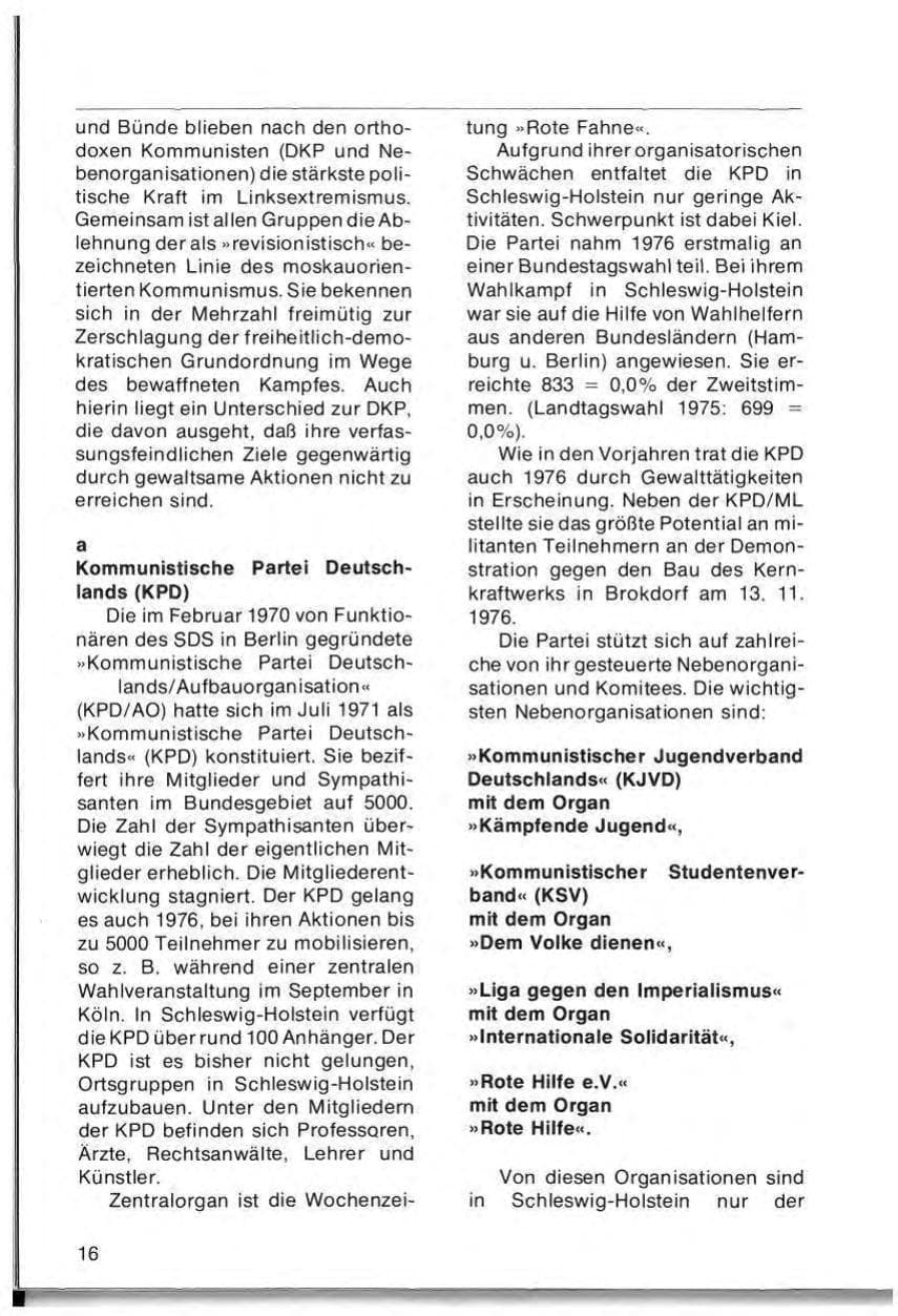 Seite 18 des Verfassungsschutzbericht 1976 Schleswig-Holstein