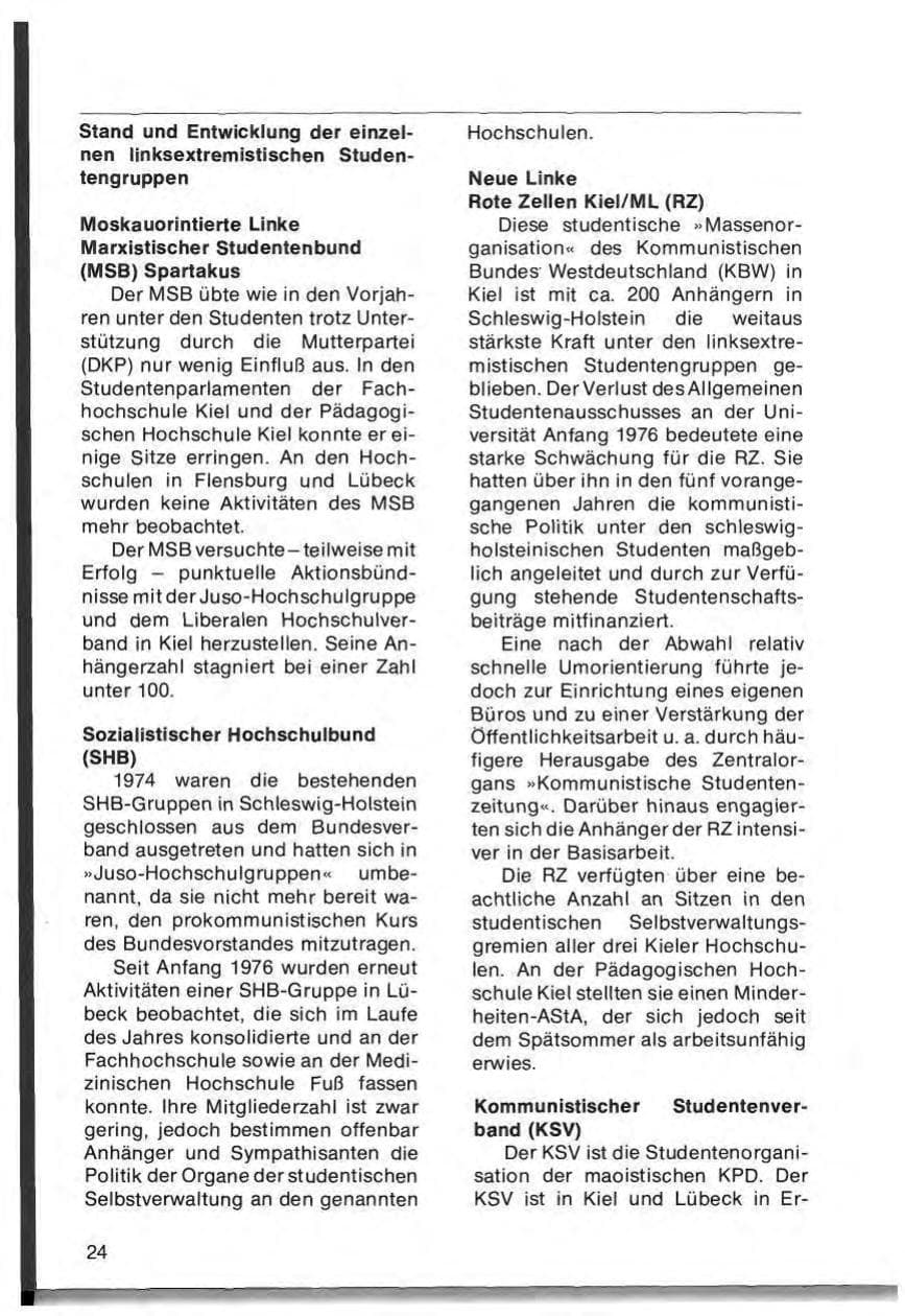 Seite 26 des Verfassungsschutzbericht 1976 Schleswig-Holstein