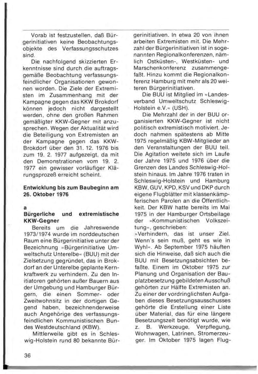 Seite 38 des Verfassungsschutzbericht 1976 Schleswig-Holstein