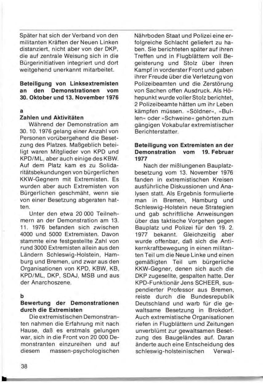 Seite 40 des Verfassungsschutzbericht 1976 Schleswig-Holstein