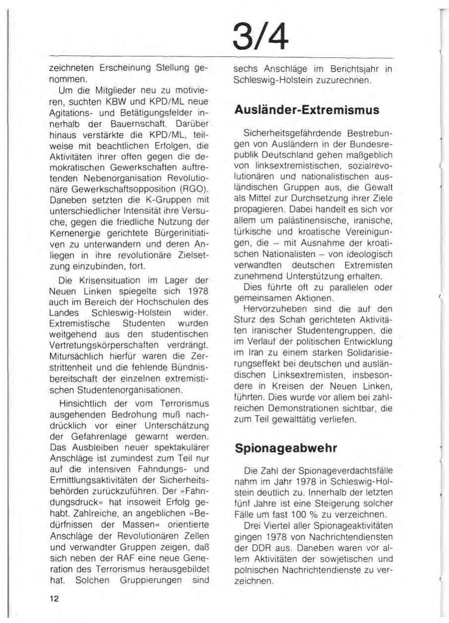 Seite 14 des Verfassungsschutzbericht 1978 Schleswig-Holstein