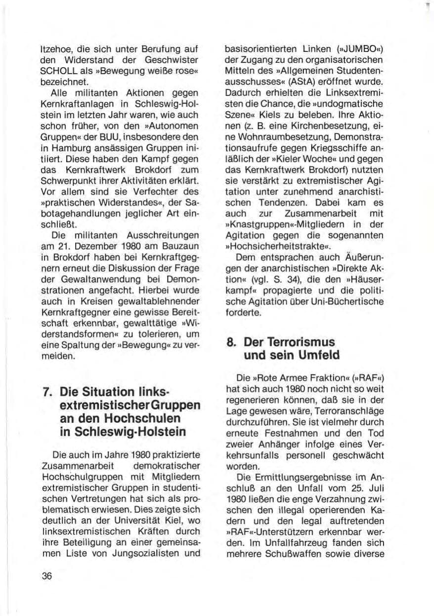 Seite 38 des Verfassungsschutzbericht 1980 Schleswig-Holstein