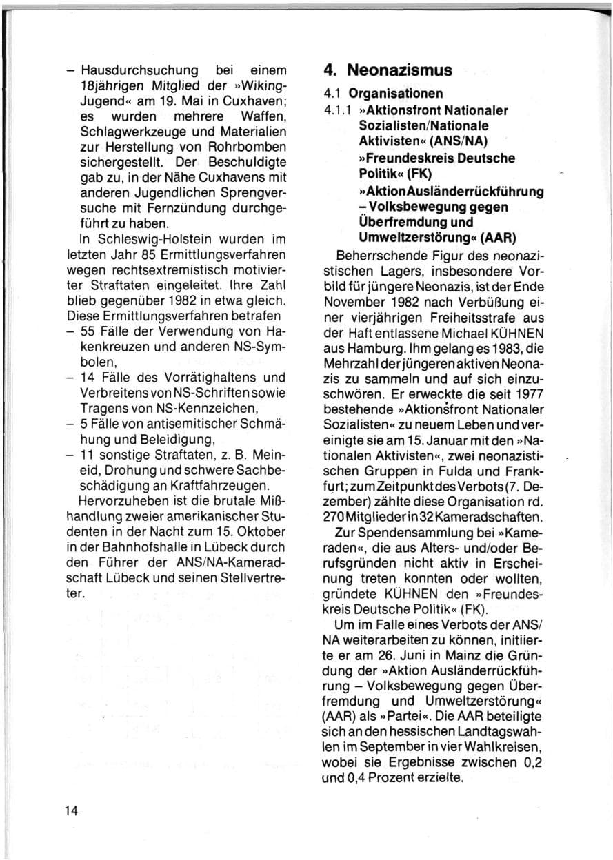 Seite 16 des Verfassungsschutzbericht 1983 Schleswig-Holstein