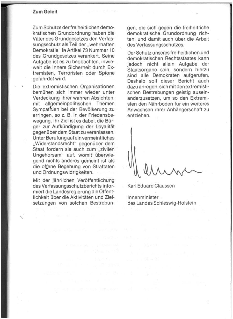 Seite 3 des Verfassungsschutzbericht 1983 Schleswig-Holstein