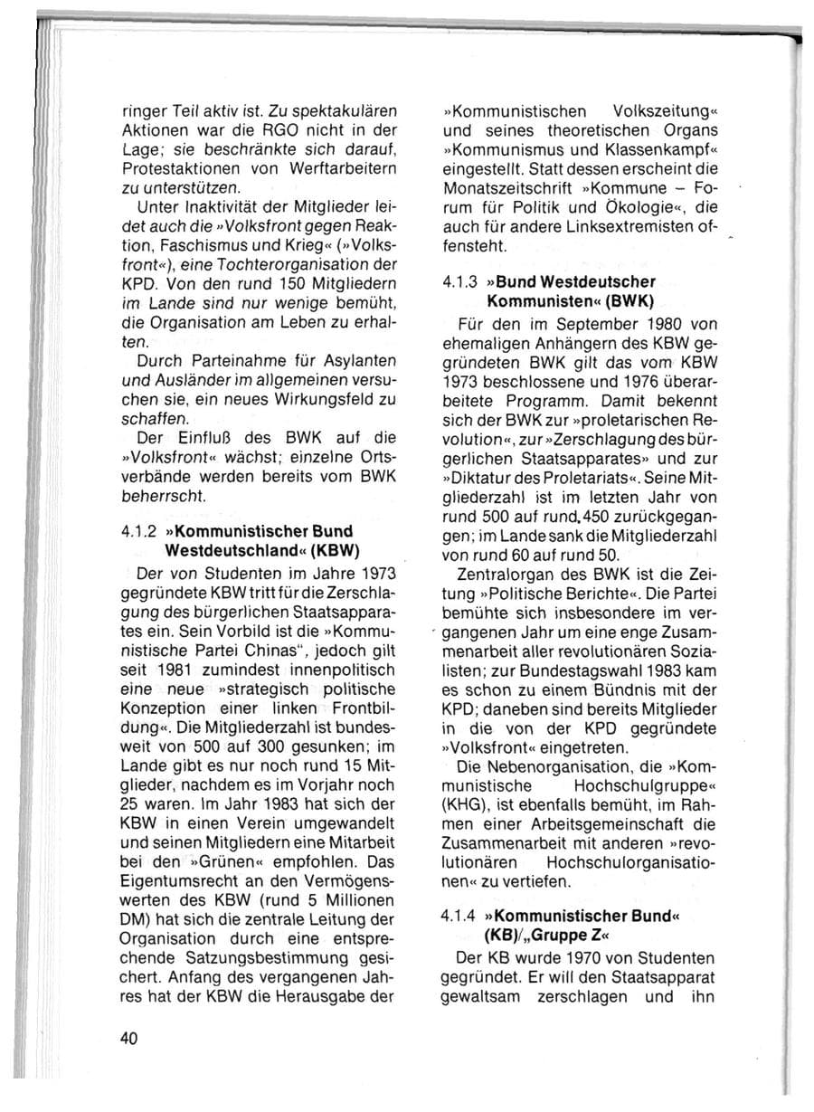 Seite 42 des Verfassungsschutzbericht 1983 Schleswig-Holstein