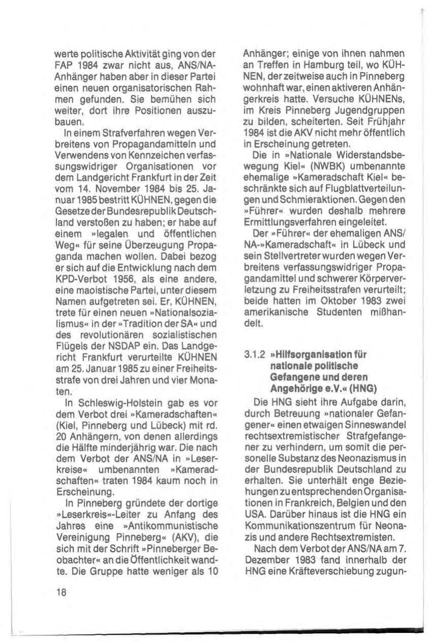 Seite 20 des Verfassungsschutzbericht 1984 Schleswig-Holstein