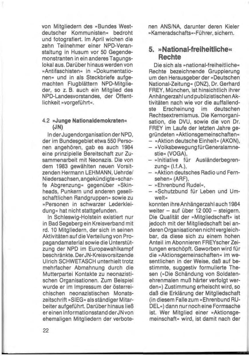 Seite 24 des Verfassungsschutzbericht 1984 Schleswig-Holstein