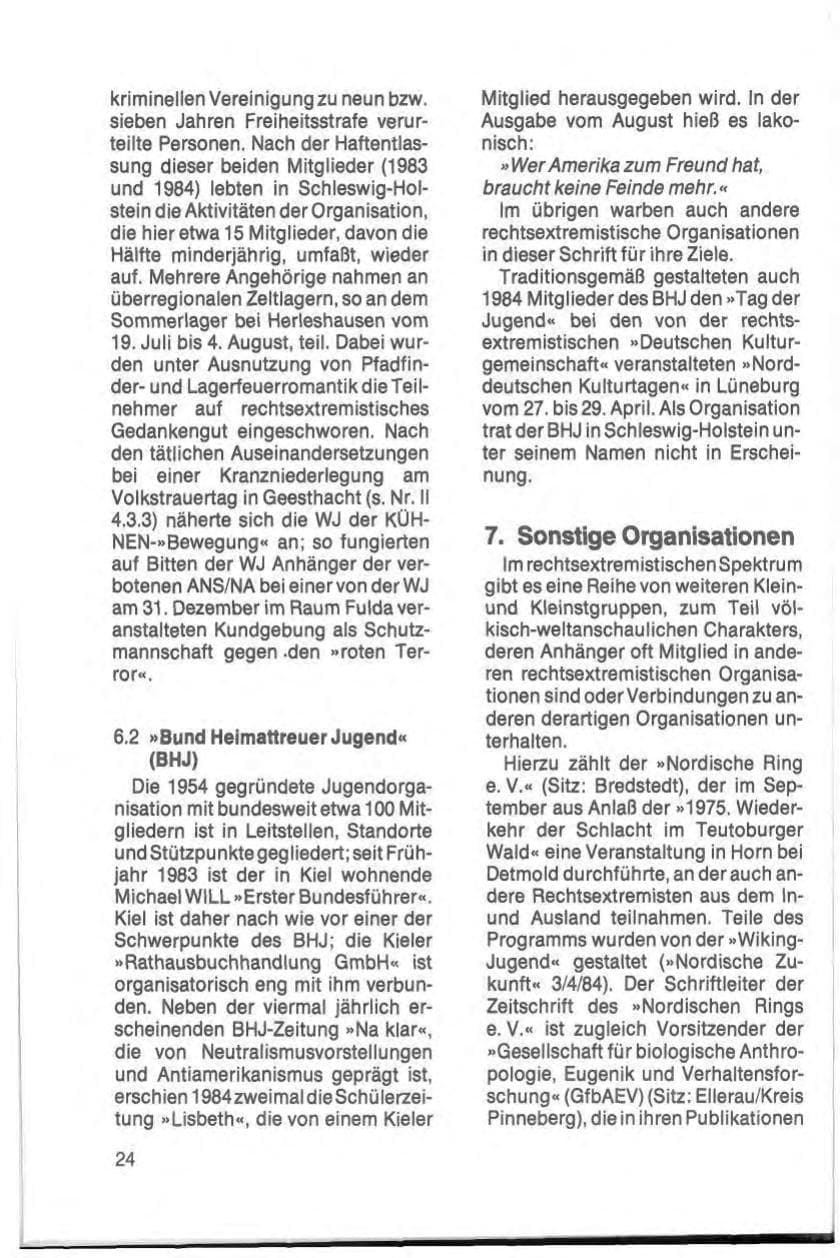 Seite 26 des Verfassungsschutzbericht 1984 Schleswig-Holstein