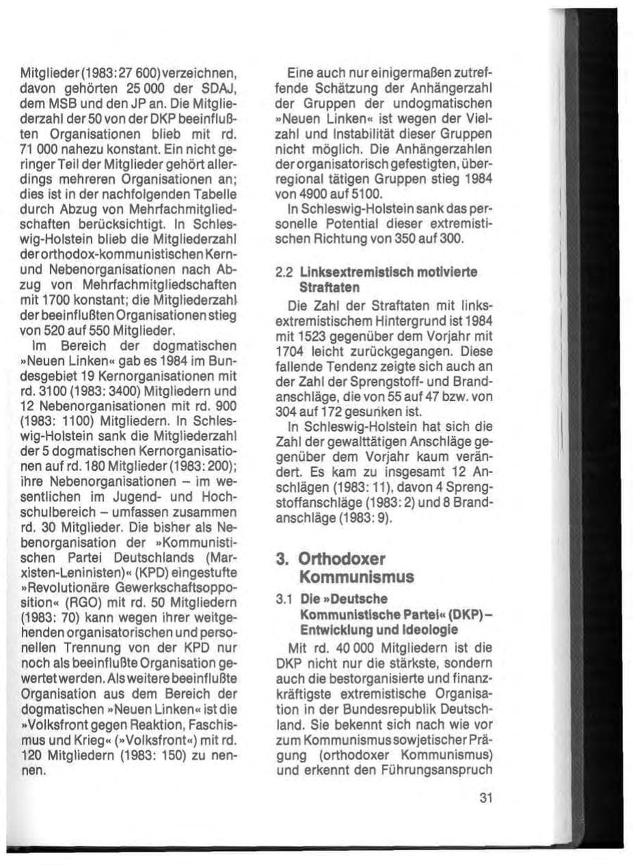 Seite 33 des Verfassungsschutzbericht 1984 Schleswig-Holstein