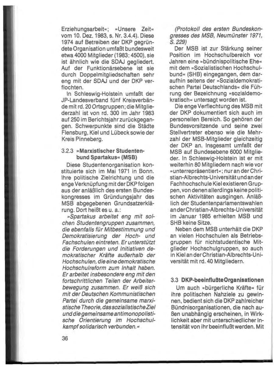 Seite 38 des Verfassungsschutzbericht 1984 Schleswig-Holstein