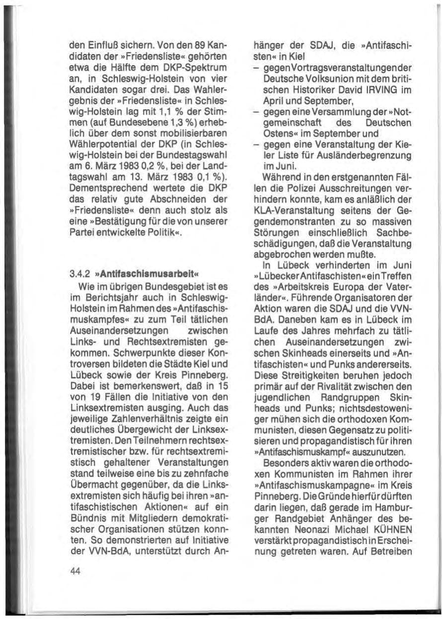 Seite 46 des Verfassungsschutzbericht 1984 Schleswig-Holstein
