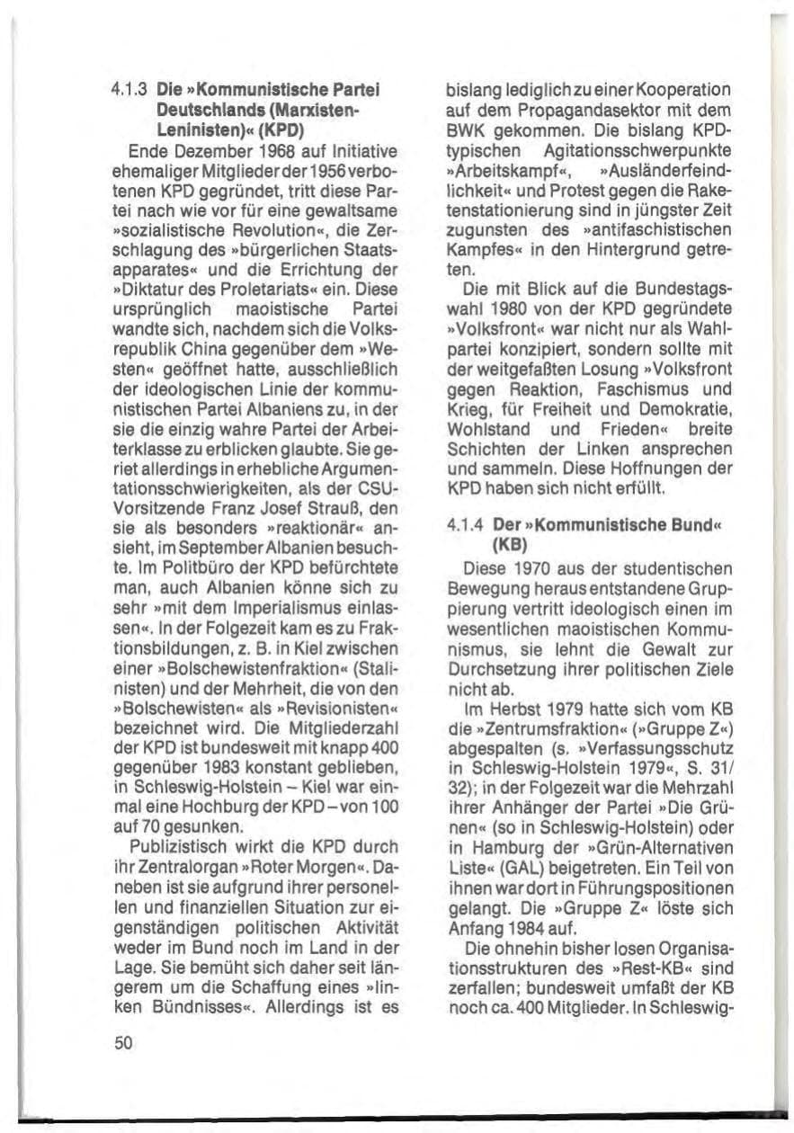 Seite 52 des Verfassungsschutzbericht 1984 Schleswig-Holstein